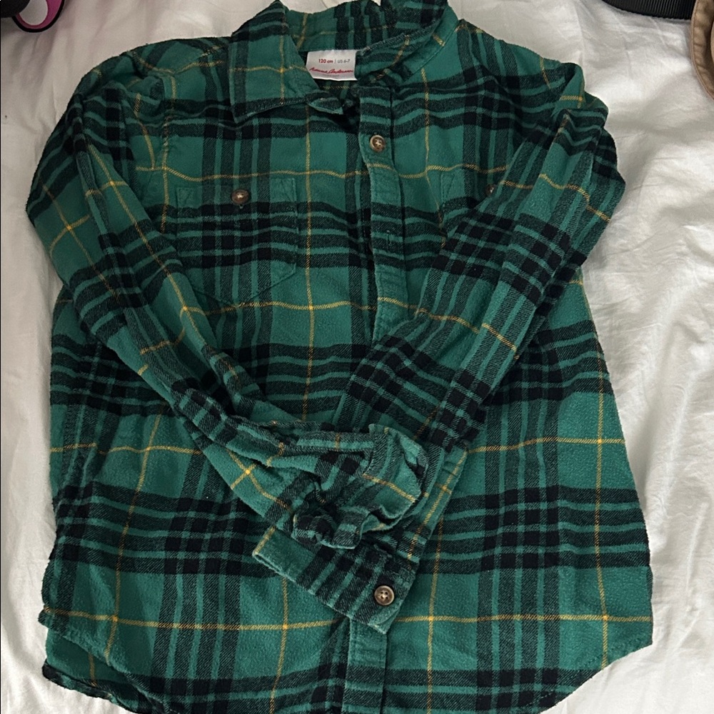 Hanna Andersson Green and Yellow Plaid Kids Button Down Shirt
